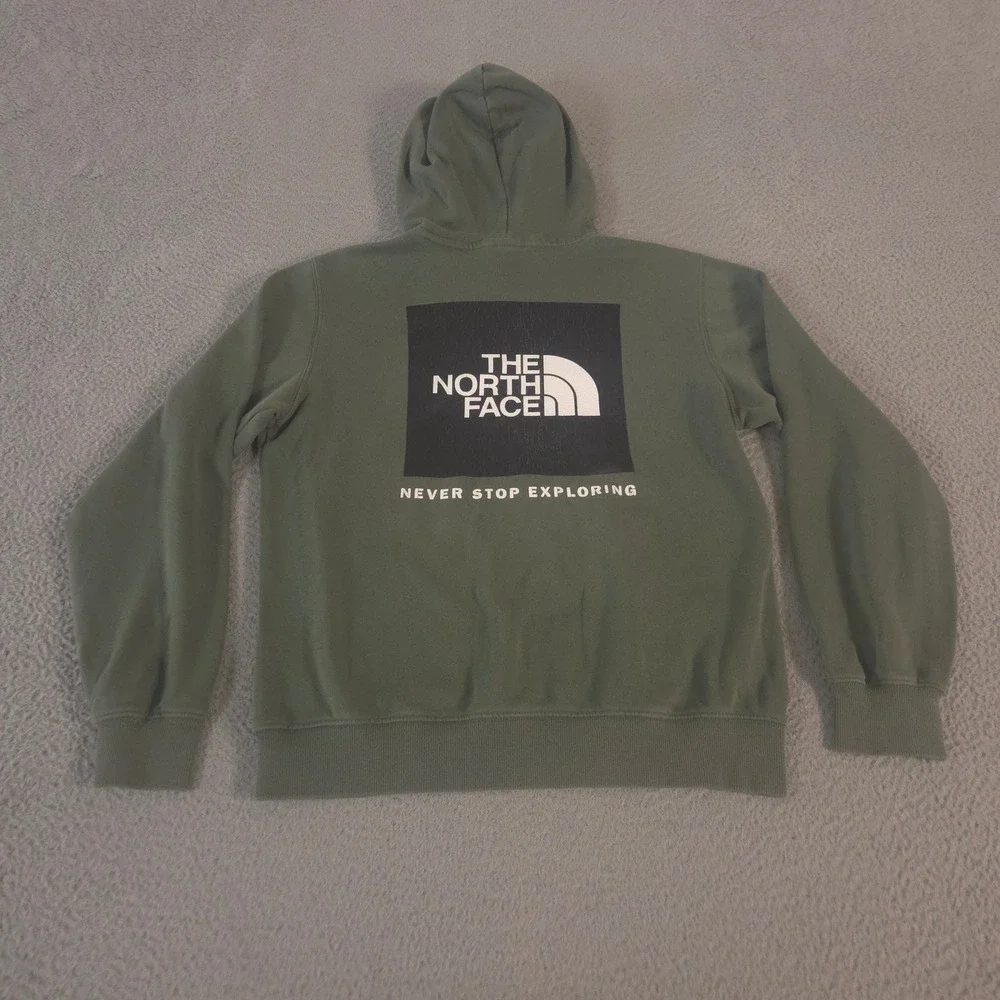 The North Face Hoodie Mens Small Green Box NSE Pullover Cotton Graphic Logo